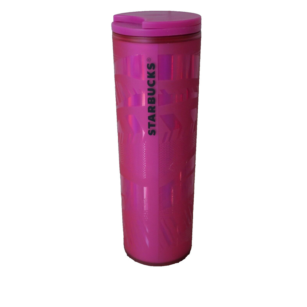 Starbucks 2021 Holiday 16oz Holographic Pink Ribbon Swirl Travel Tumbler Cup Mug
